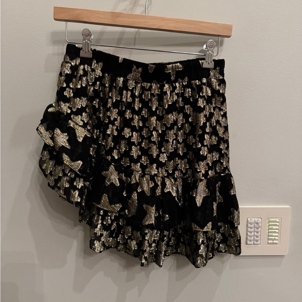 LoveShackFancy Black and Gold Asymmetrical Skirt